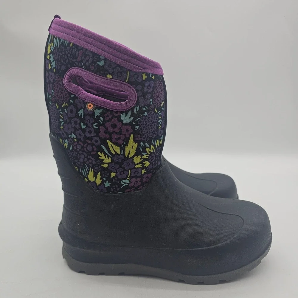 Bogs Classic II Black Purple Winter Snow Rain Boots Shoes Youth 6 Girls EUC
